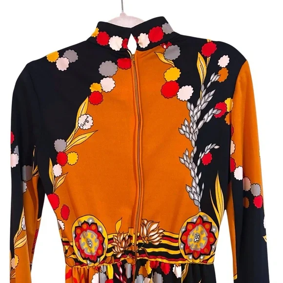 Vintage 1970s Paganne by Gene Berk Longsleeve Maxi Dress Mandarin Collar - Picture 5 of 10